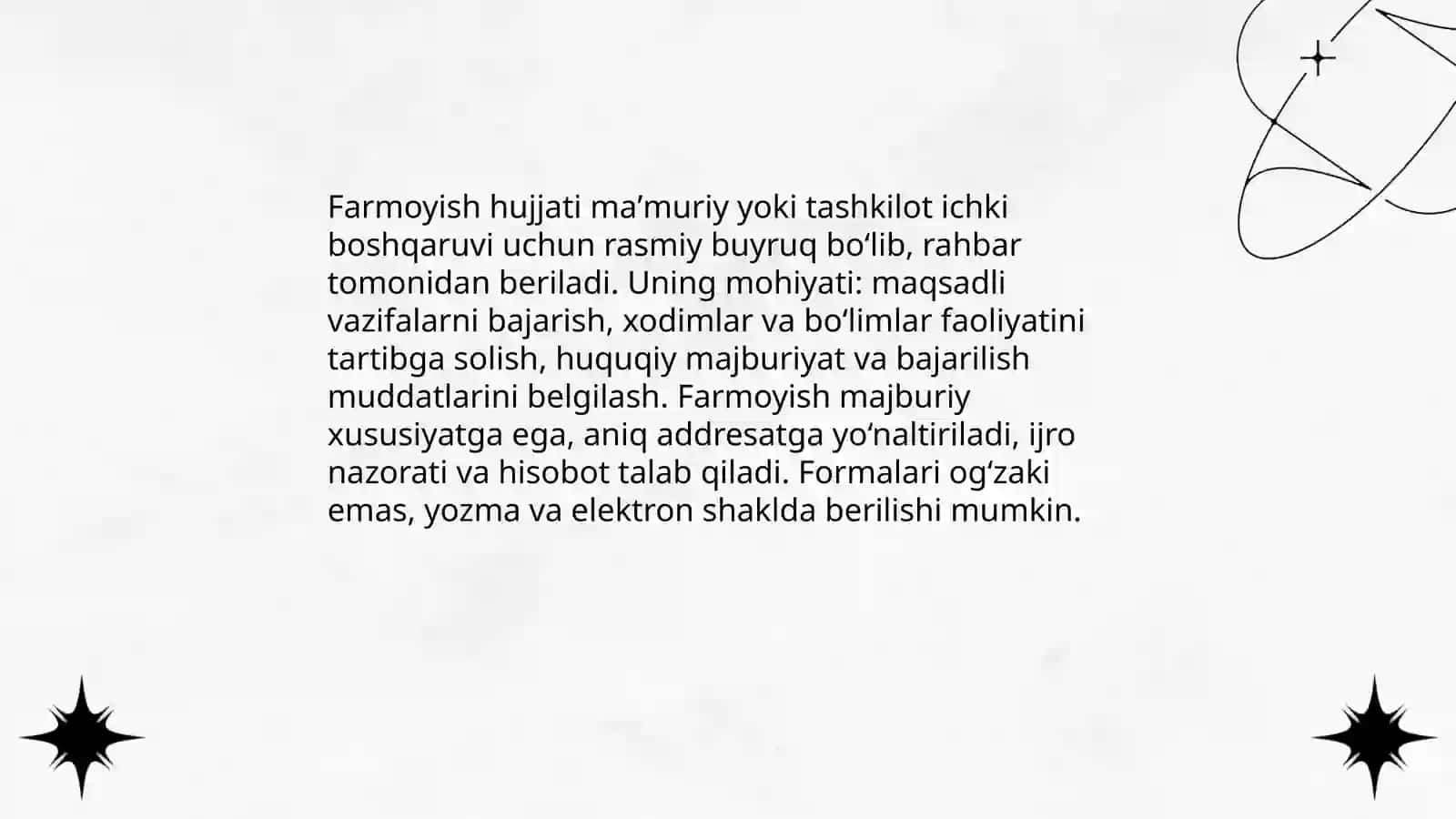 Farmoyish hujjatlarning xususiyatlari 3