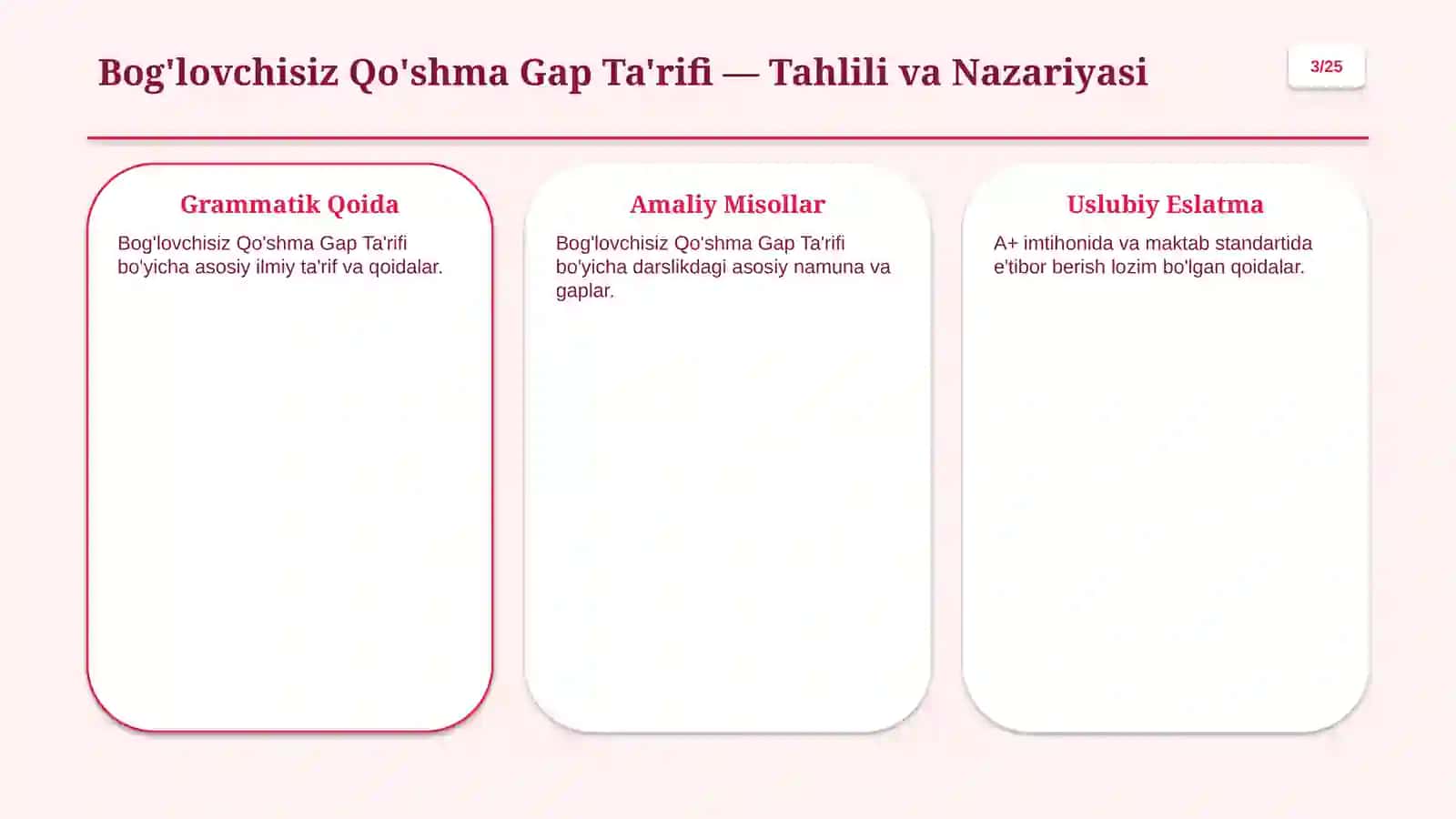 Bog'lovchisiz Qo'shma Gaplar Sintaksisi va Tinish Belgilari 3