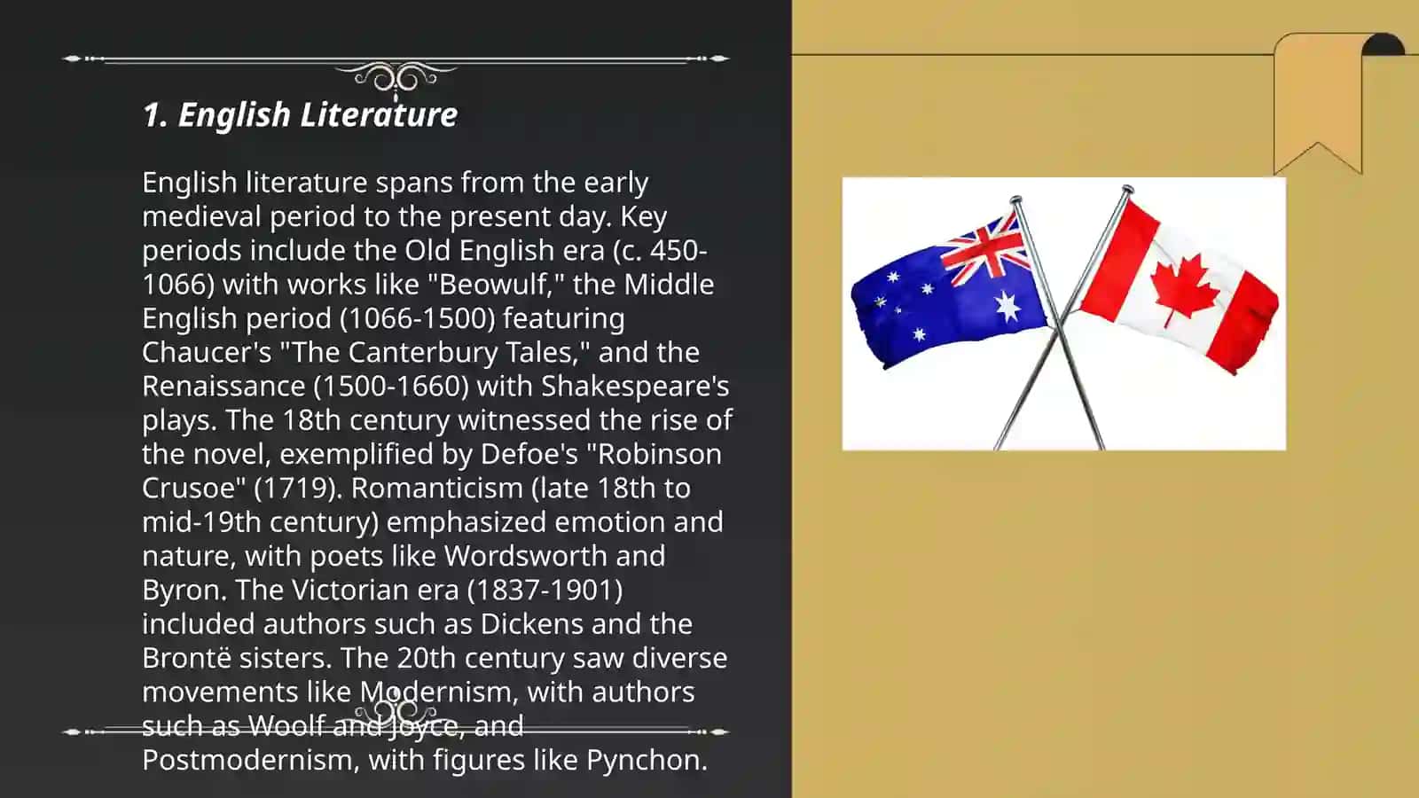 Plan: 1. English Literature 2. British History 3. American Politics 3
