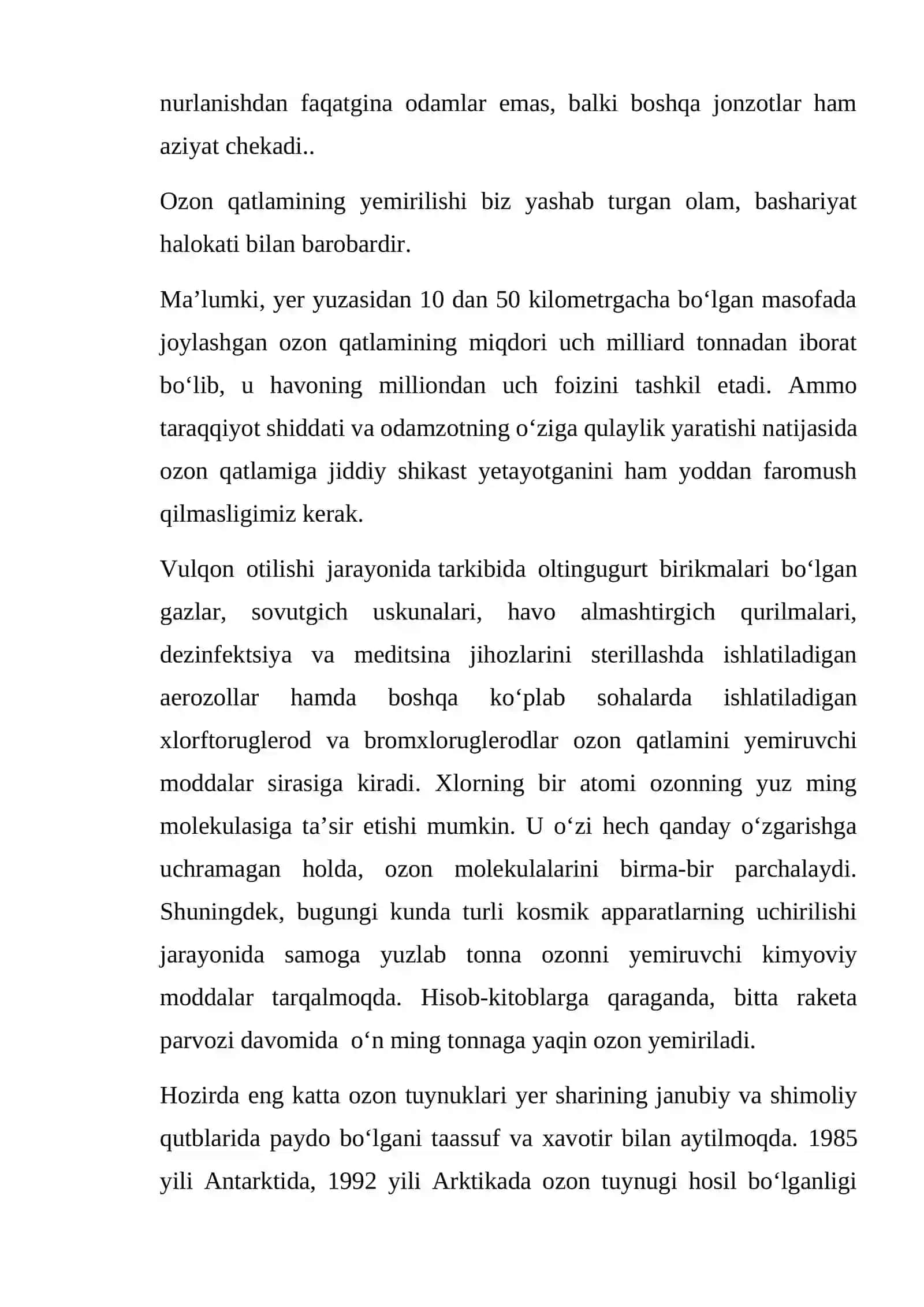 Ozon tuynigini yemrilishi oqibatlari 3
