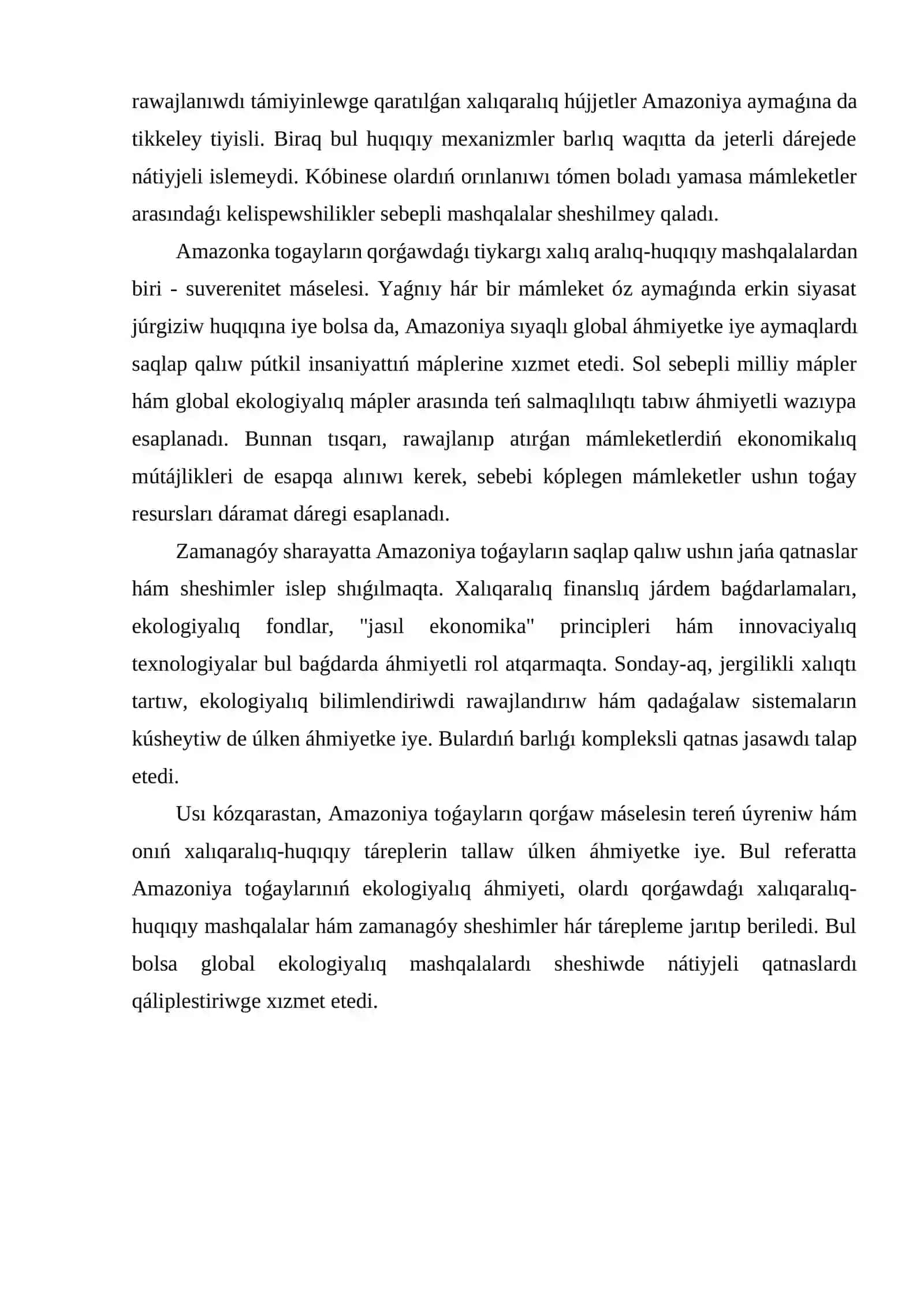 Amazoniya toǵayların qorǵawdıń xalıq aralıq-huqıqıy mashqalaları hám zamanagóy sheshimleri 3