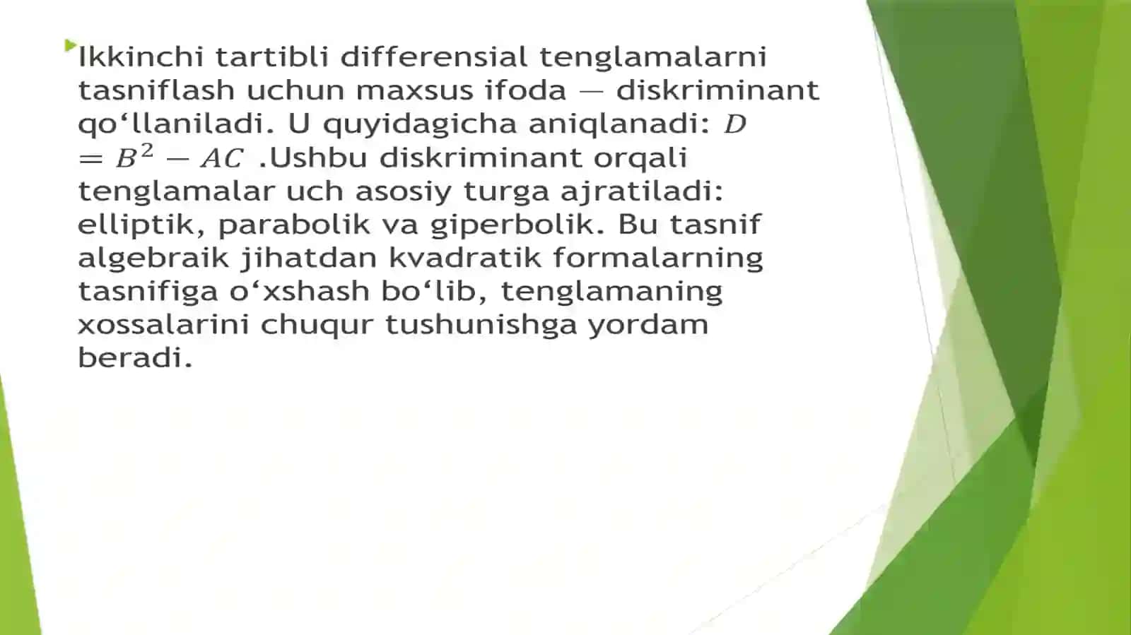 Ikkinchi tartibli koʻp oʻzgaruvchili tenglamalarining tiplarini aniqlash 3