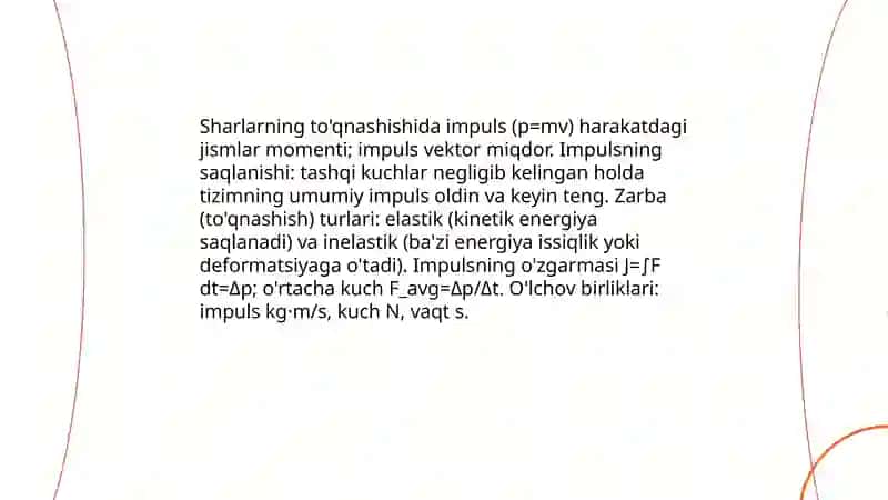 Sharlarning tõqnashish qonuniyatini õrganish (Impulsning saqlanish qonuni) 3