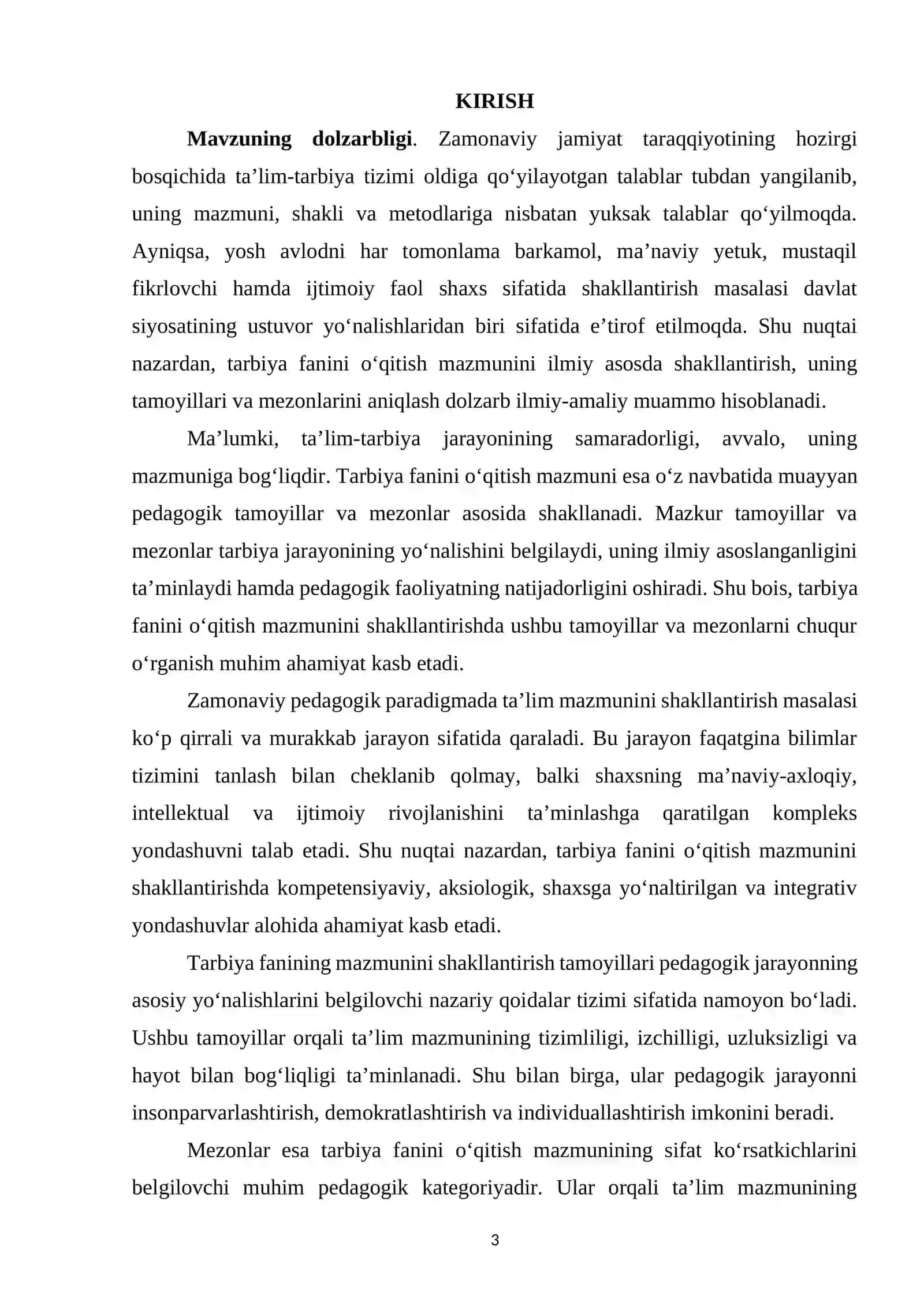 TARBIYA FANINI O‘QITISH MAZMUNINI SHAKLLANTIRISH TAMOYILLARI VA MEZONLARI 3