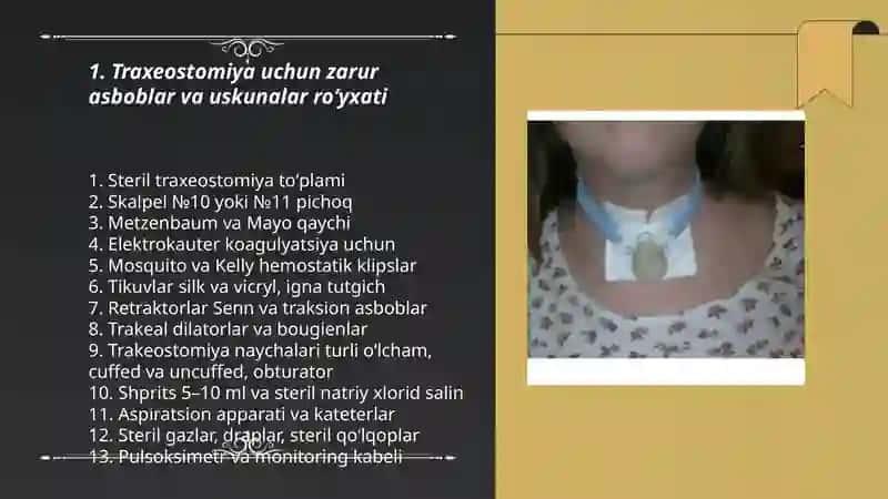 Traxeostomiya oʻtkazish uchun jihozlarni tayyorlash va oʻtkazish texnikasi 3
