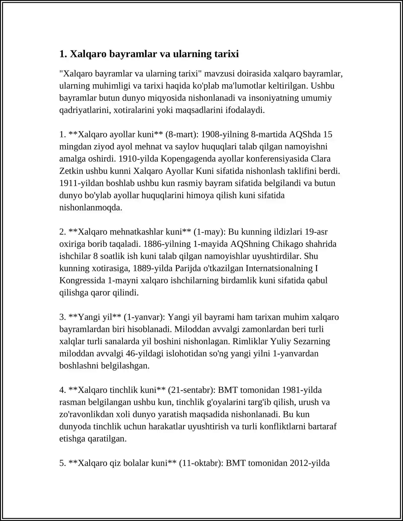 Xalqaro bayramlar va ularning tarixi 3