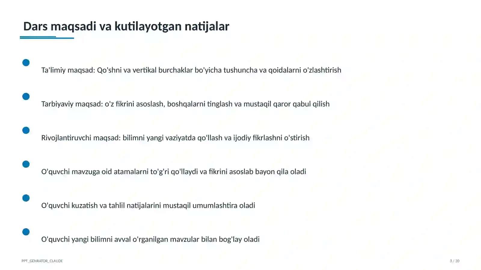 Qo'shni va vertikal burchaklar (7-sinf) 3