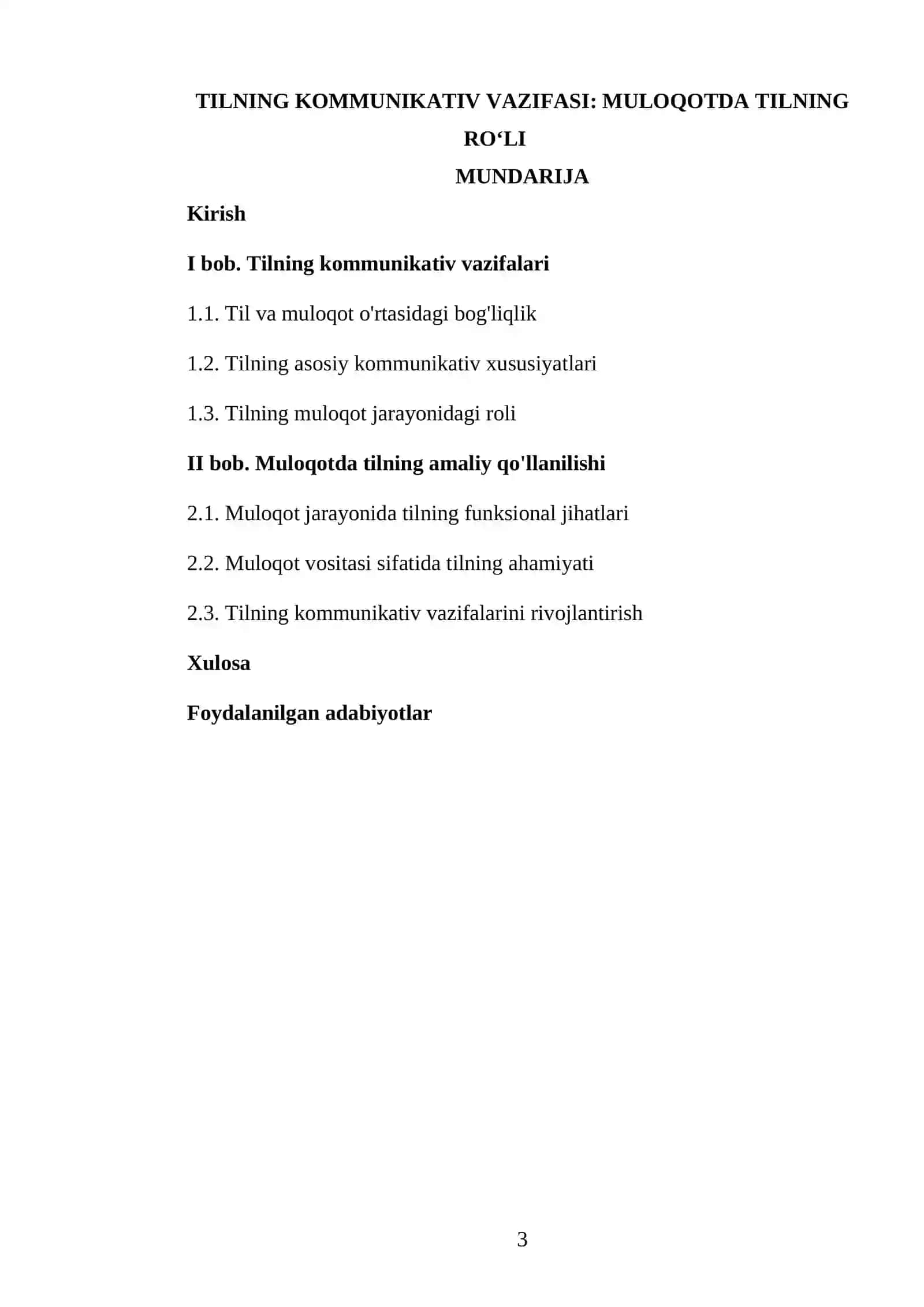 KURS ISHI - Tilning kommunikativ vazifasi: muloqotda tilning roʻli 3