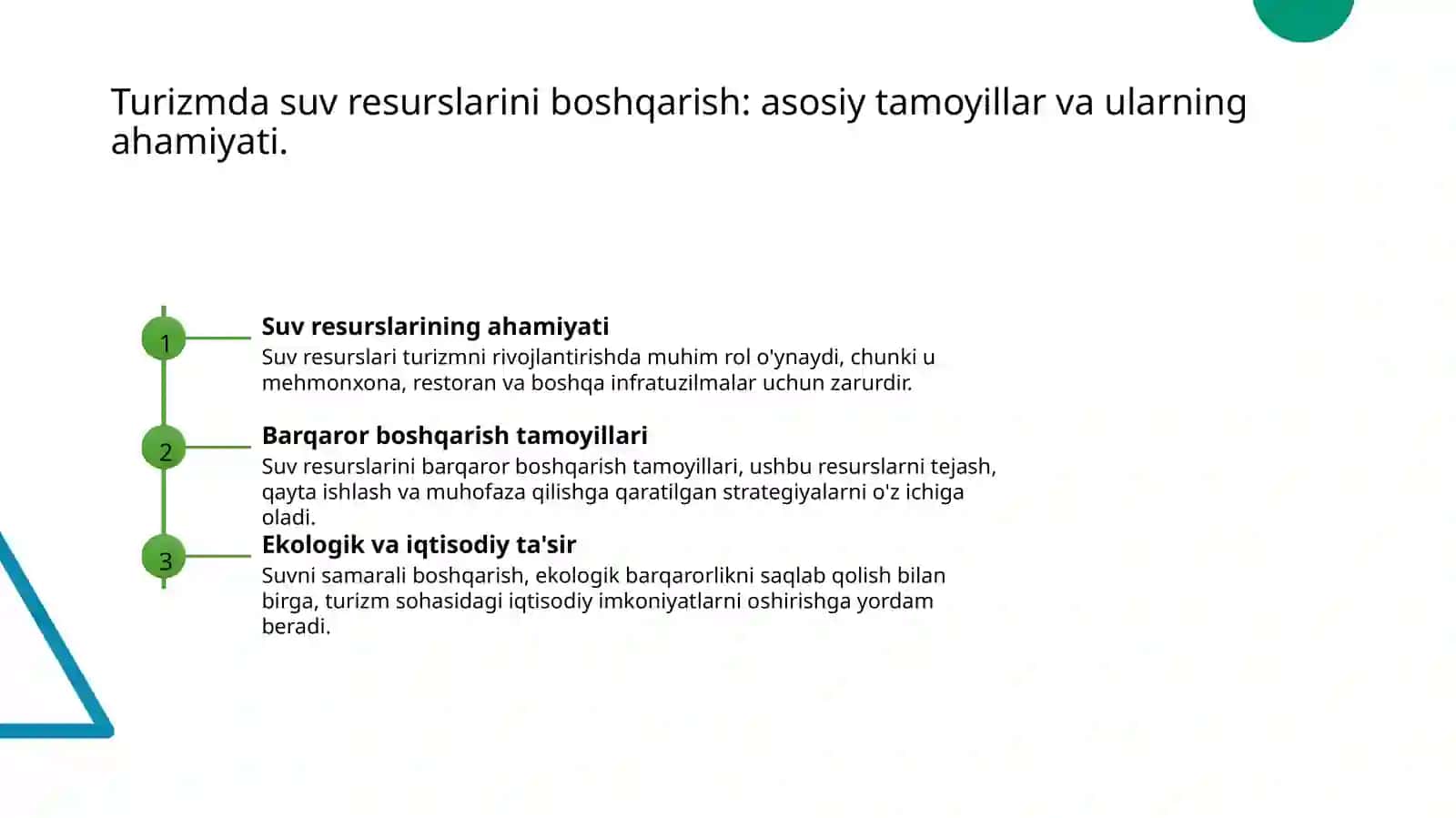 Turizmda suv resurslariniboshqarish: Barqaror yechimlar" Loyiha ishi 3