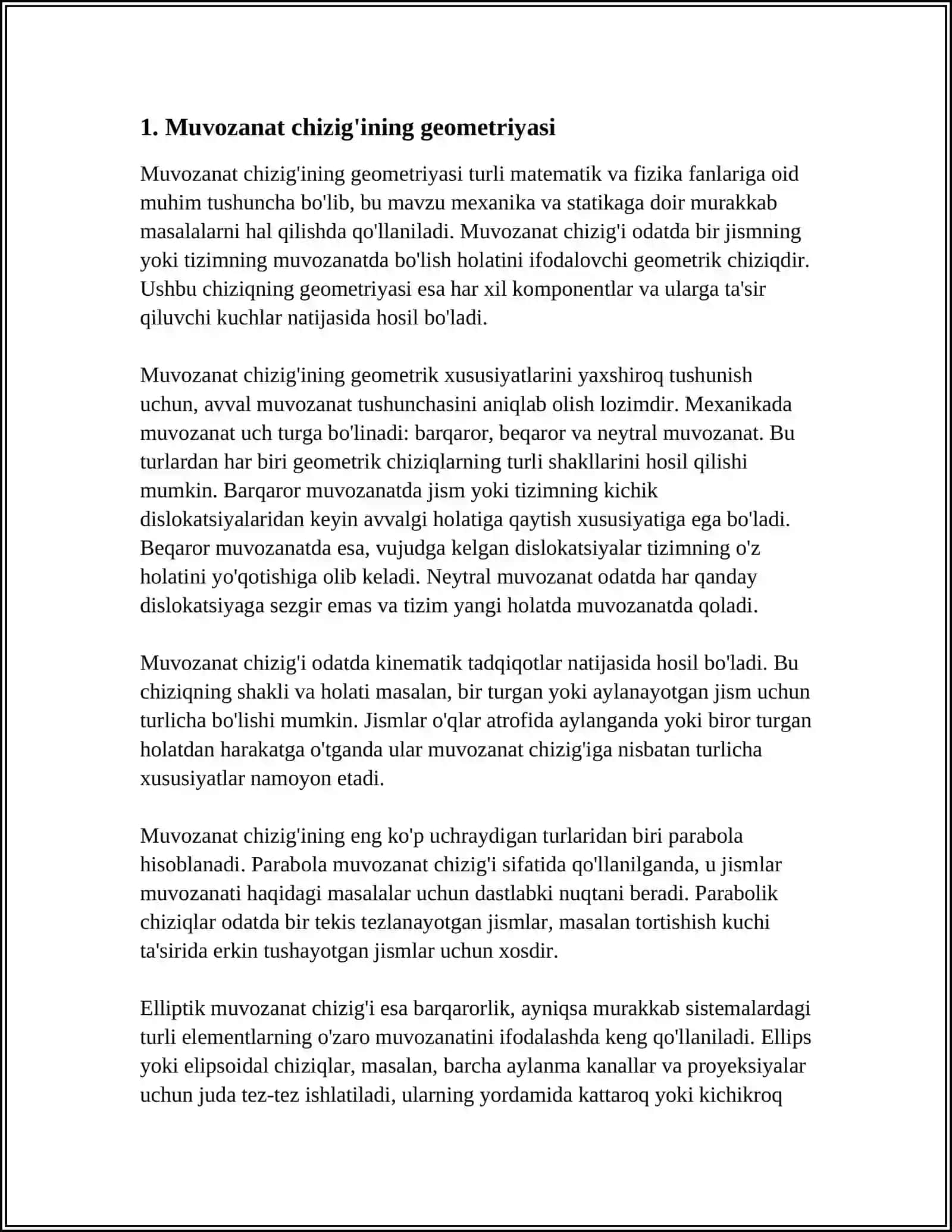 MUSTAQIL ISH Mavzu: MUVOZANAT CHIZIGʻINI CHIZISH 3
