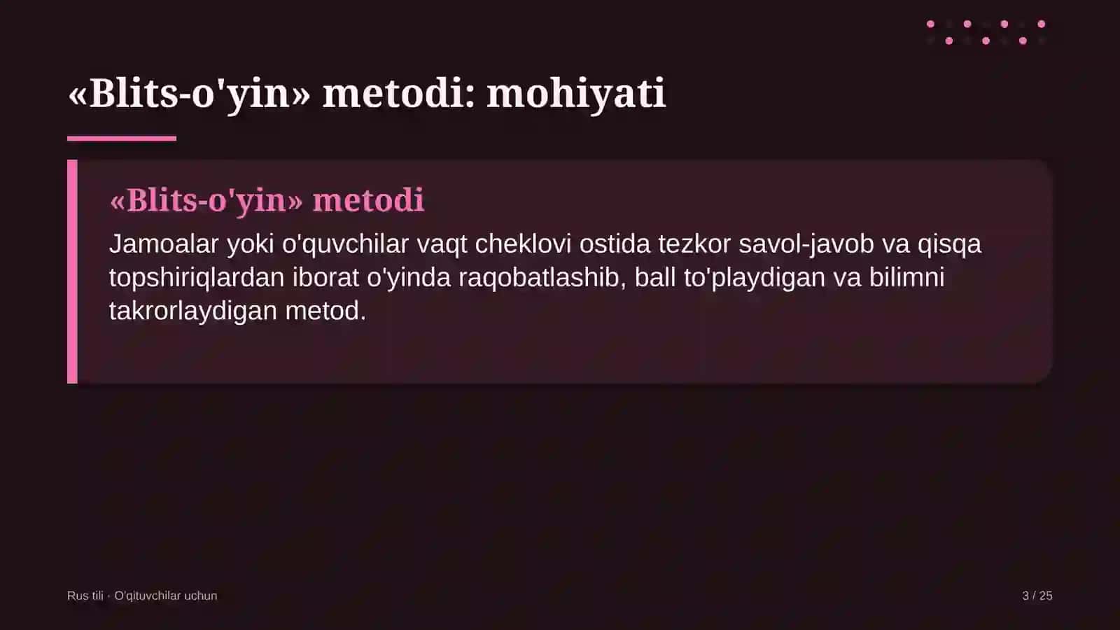 rus tili darslarida blits o'yin metodidan foydalanish 8716 3