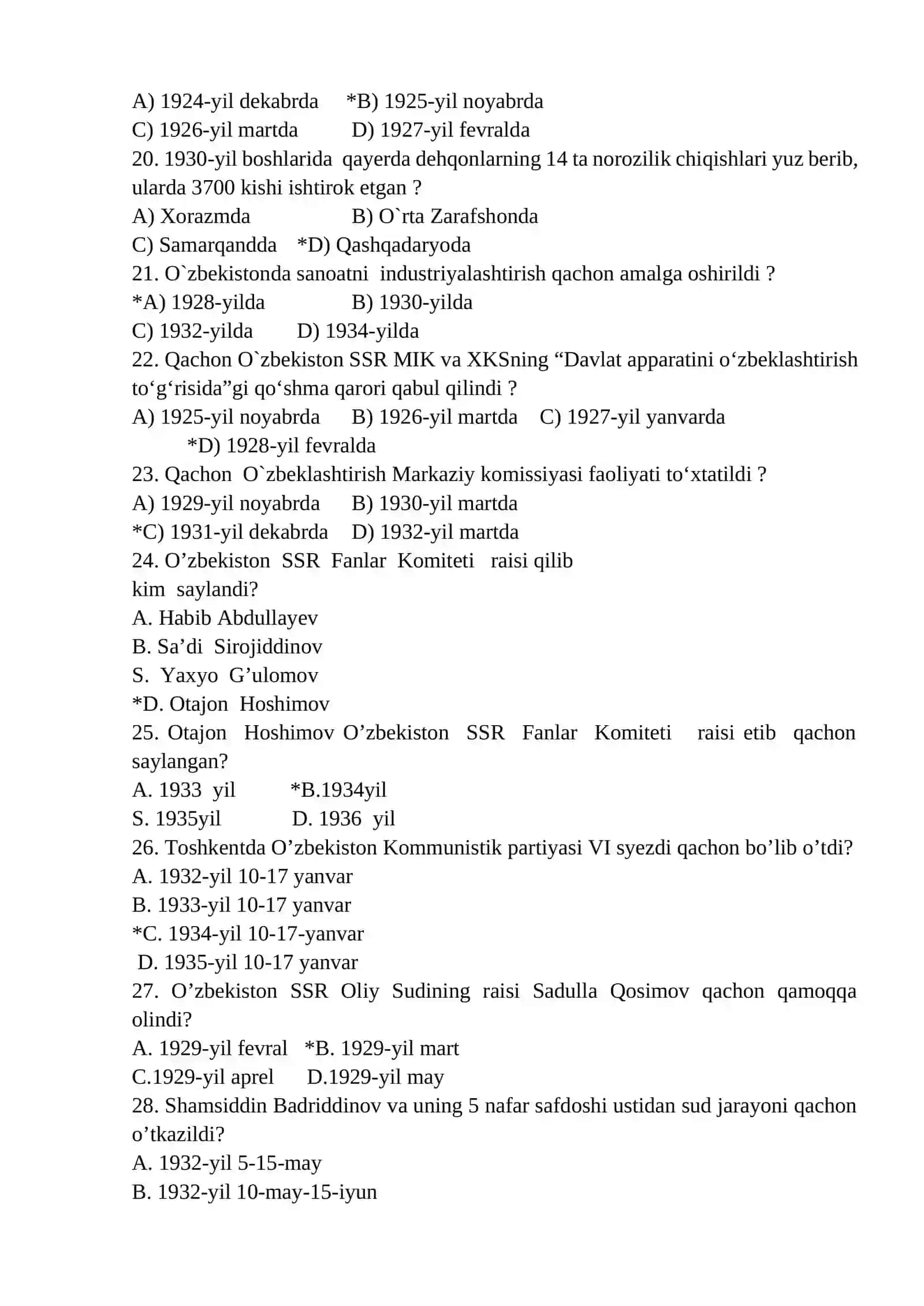 10-11-sinf o'zbekiston tarixi test 3