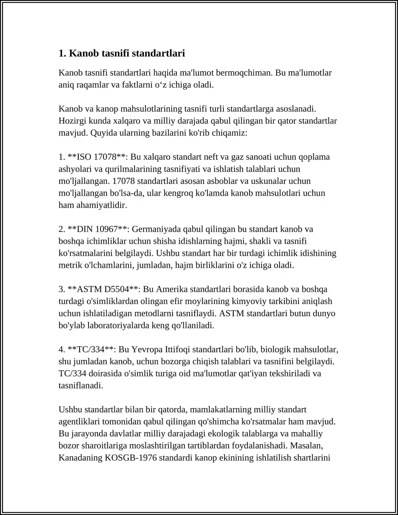 KANOB TOLASINI SIFATINI BELGILOVCHI STANDARTLAR 3