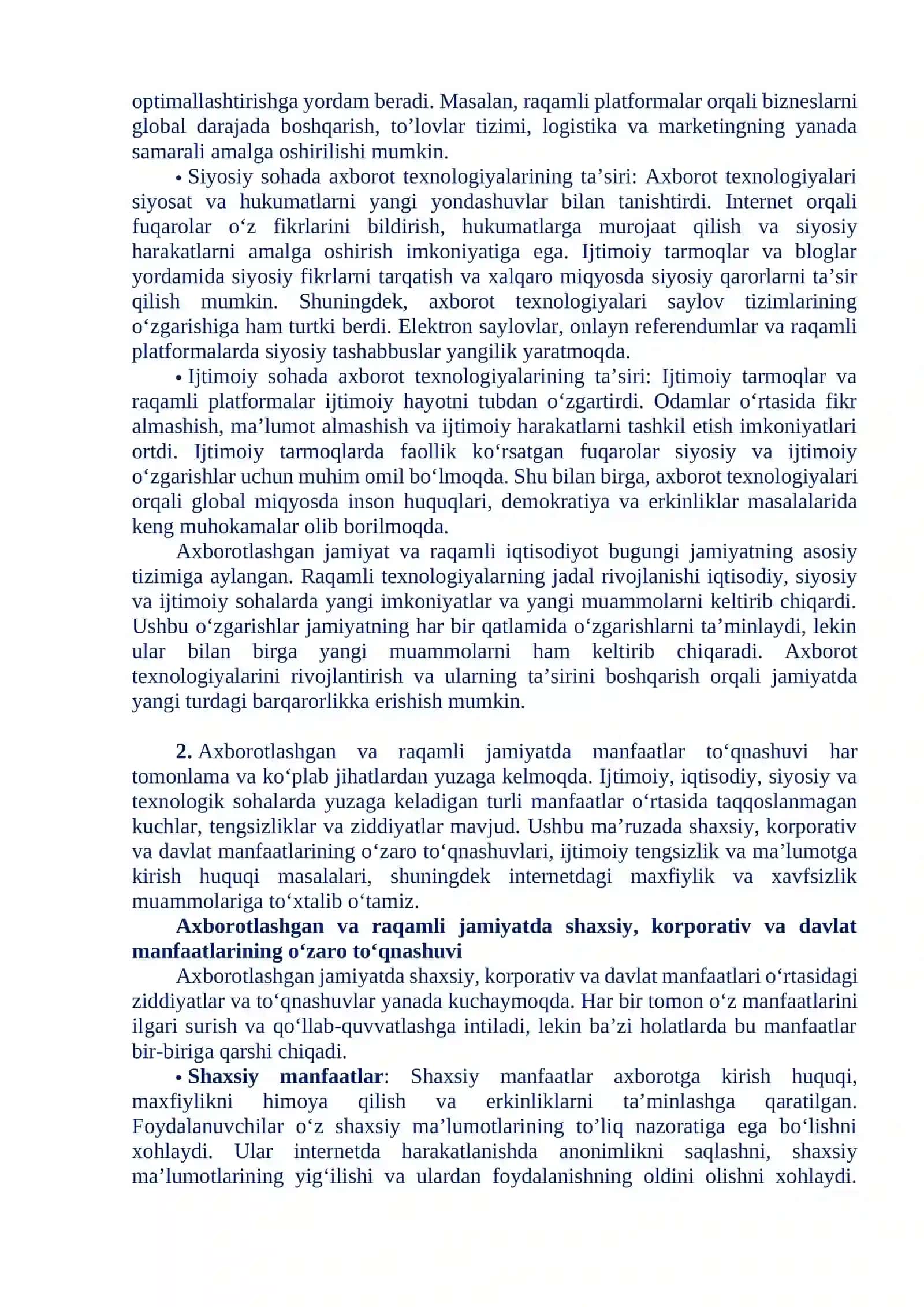 Mavzu 12. AXBOROTLASHGAN VA RAQAMLI JAMIYATDA MANFAATLAR TO‘QNASHUVI 3