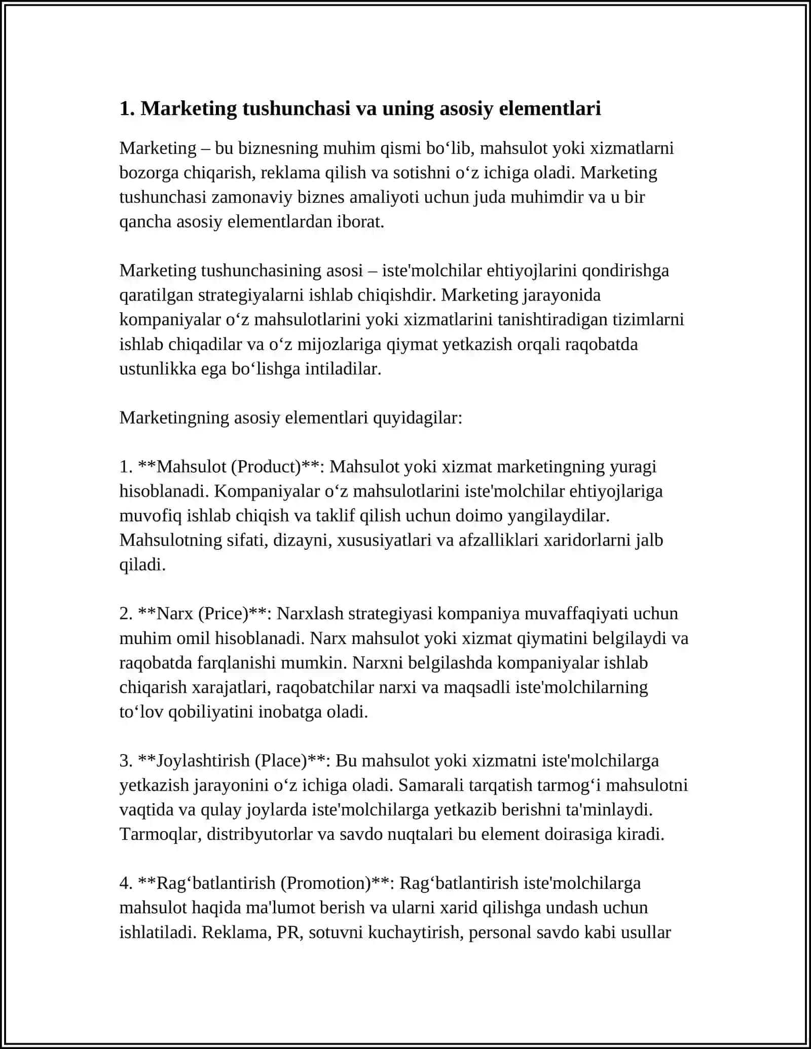MARKETINGNI TARKIBIY TUZULISHI VA UNI BOSHQARISHNI TASHKIL ETISH 3