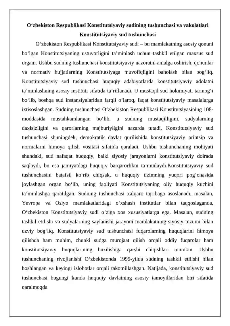 O‘zbekiston Respublikasi Konstitutsiyaviy sudining yuridik axamiyati tuzilishi 3