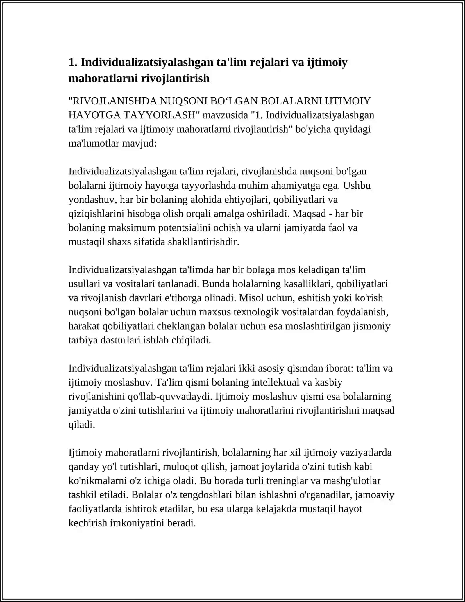 RIVOJLANISHDA NUQSONI BOʻLGAN BOLALARNI IJTIMOIY HAYOTGA TAYYORLASH 3