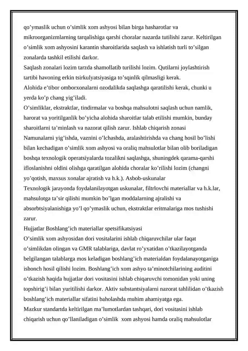 O'simlik xom ashyosidan tayyor dorilar shakllarini ishlab chiqarishdagi mehnat gigiyenasi 3