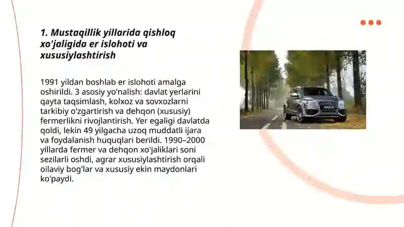 Mustaqillik yillarida qishloq xo'jaligida er islohoti va xususiylashtirish 3