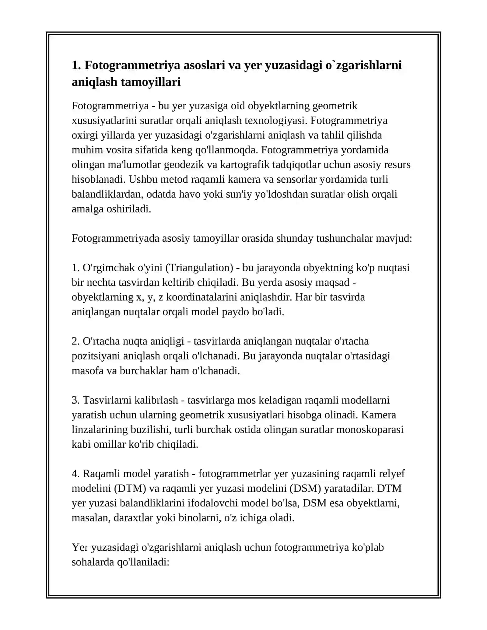 FOTOGRAMETRIYA YORDAMIDA YER YUZASIDAGI O`ZGARISHLARNI TAHLIL QILISH 3