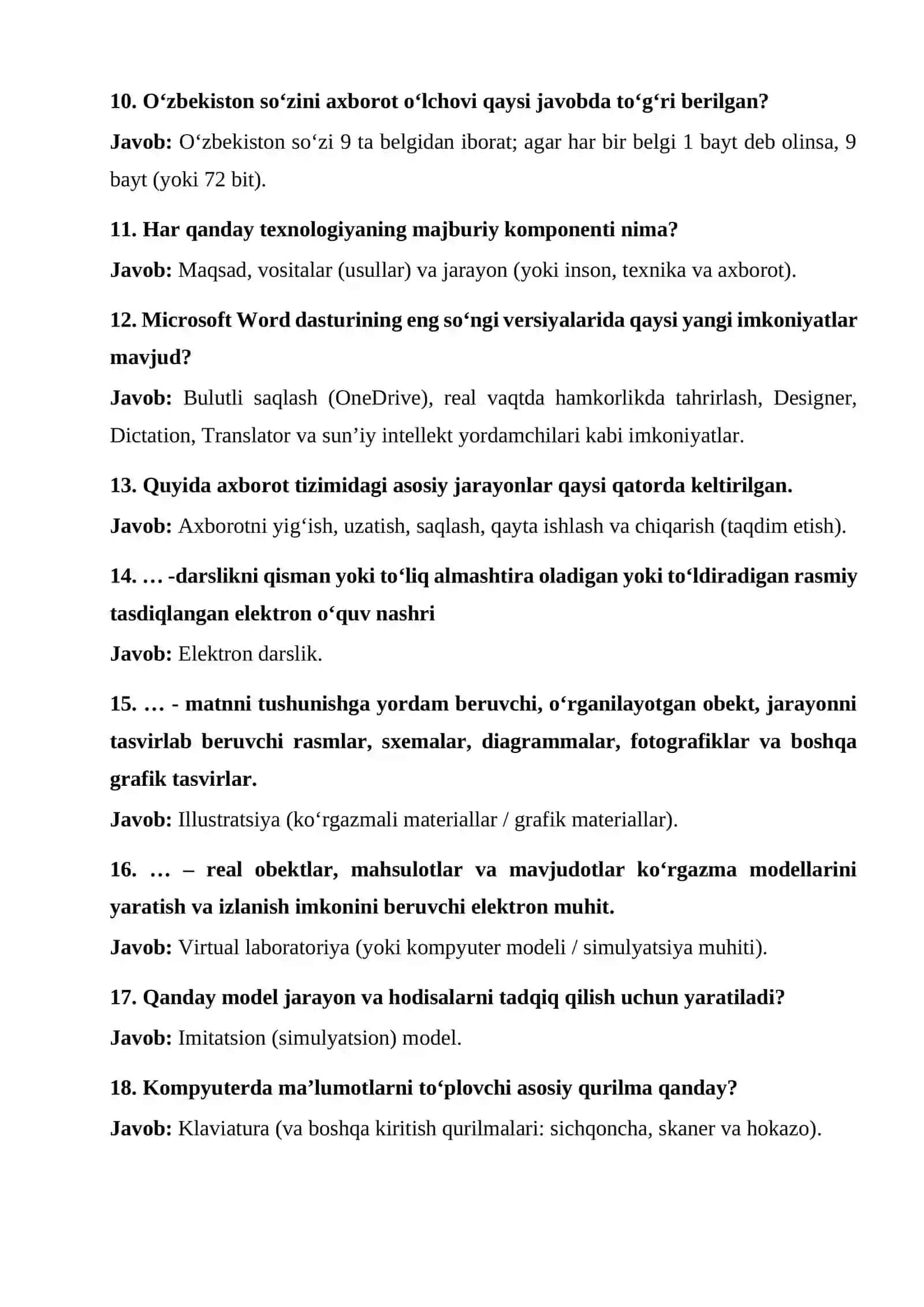 Argos savollari javoblari bilan to'liq baza: Axborot-kommunikatsiya texnologiyalari 3