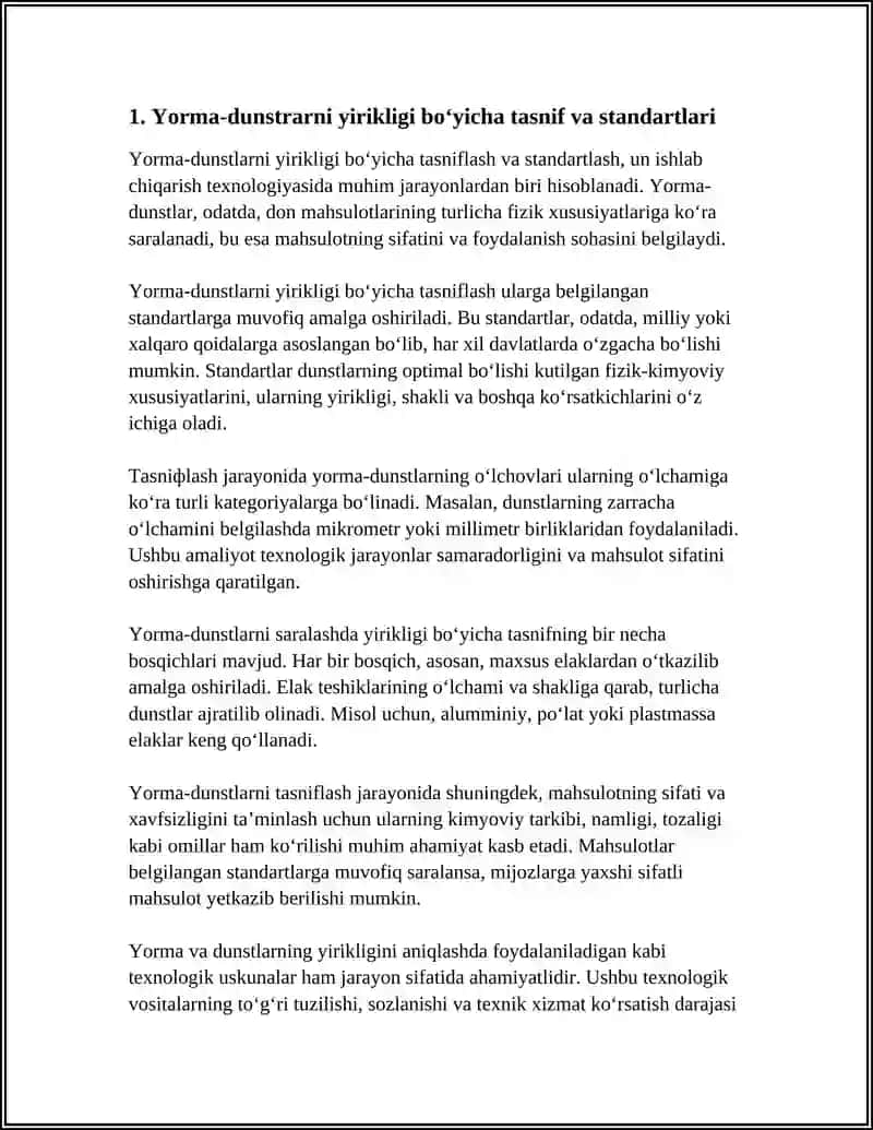 YORMA-DUNSTLARNI YIRIKLIGI BOʻYICHA SARALASH JARAYONI 3