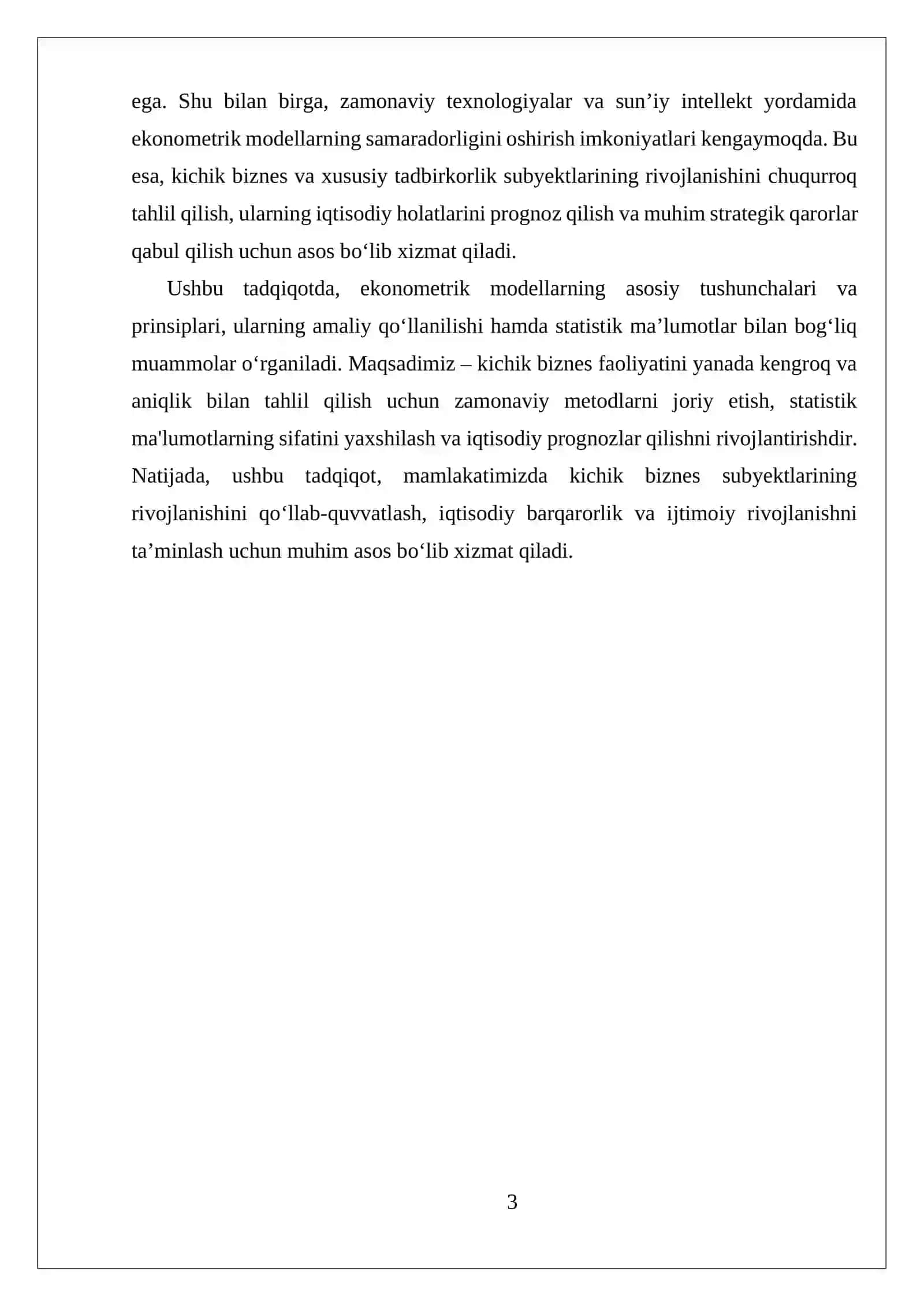 KICHIK BIZNES VA XUSUSIY TADBIRKORLIK SUBYEKTLARI FAOLIYATINI TAHLIL QILISHDA EKONOMETRIK MODELLARIDAN FOYDALANISH 3