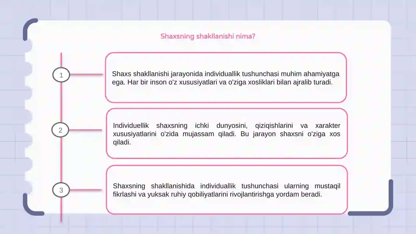 Shaxsning shakillantirish jarayonlari individuallik tushunchasi 3