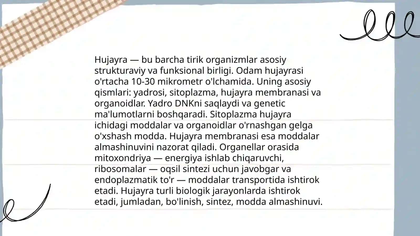 Hujayra tuzilishi. Hujayra nazaryasi. Hayvon va odam xromosomalarning morfofunksional xarakteriztikasi 3