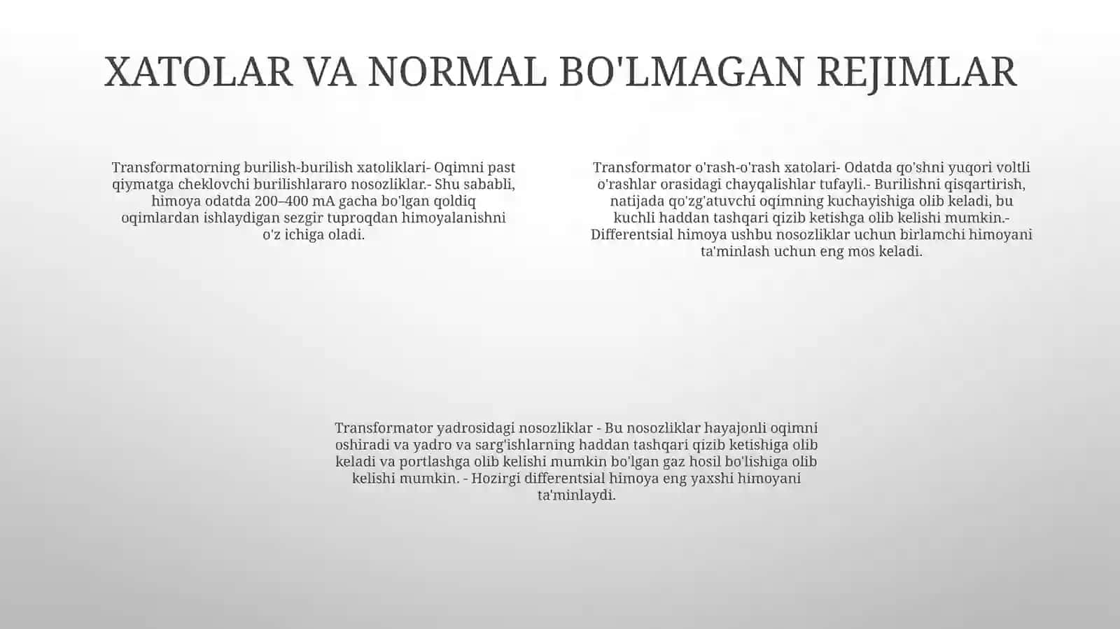 Transformatorlarning Normal Bo‘Lmagan Rejimlari Uchun Rele Ximoya Turlari, Ulanish Sxemalari 3
