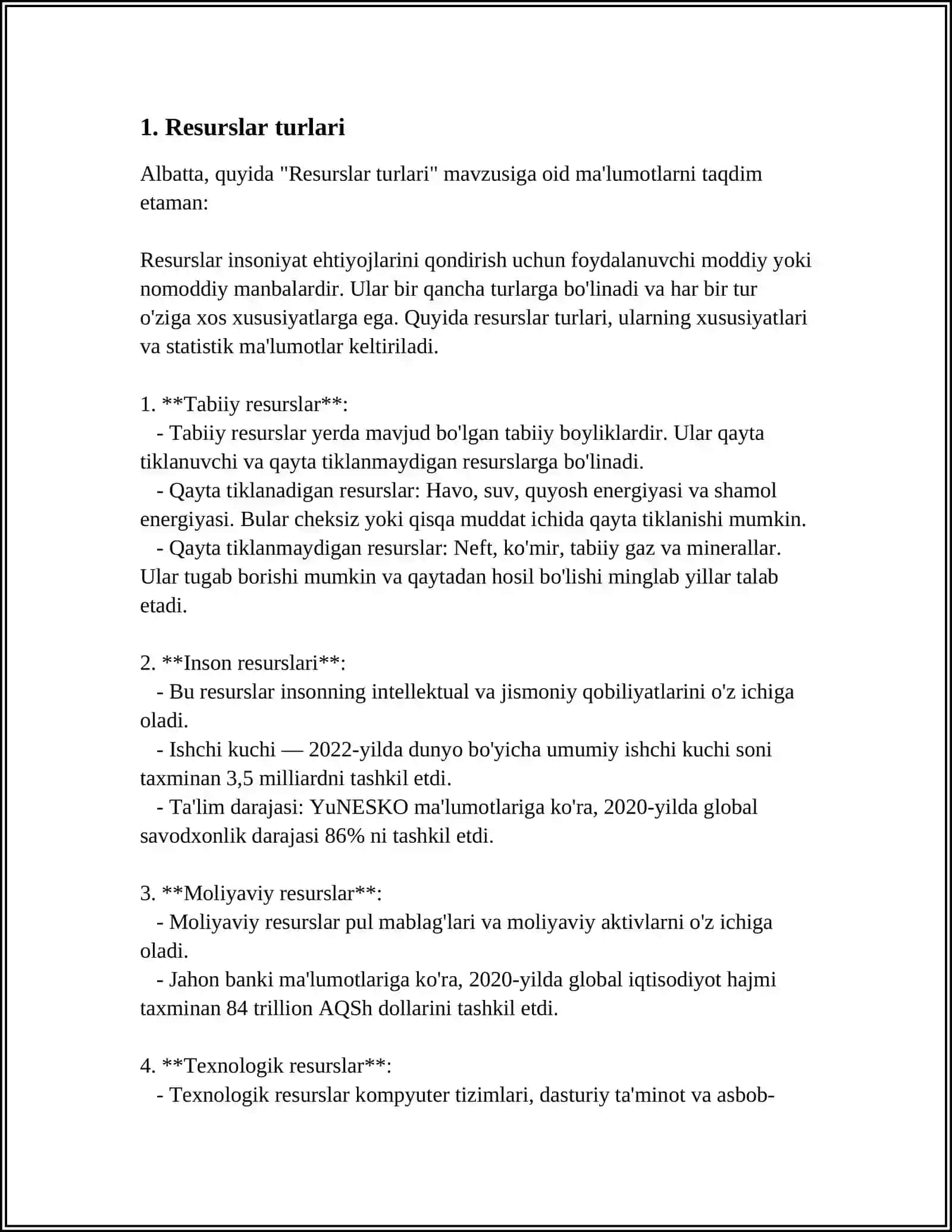 OPERATSION TIZIMLARDA RESURS TUSHUNCHASI, RESURSLARNI SINFLASHTIRISH 3