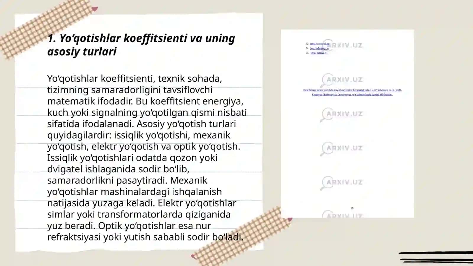 Yo‘qotishlar koeffitsienti va uning asosiy turlari 3