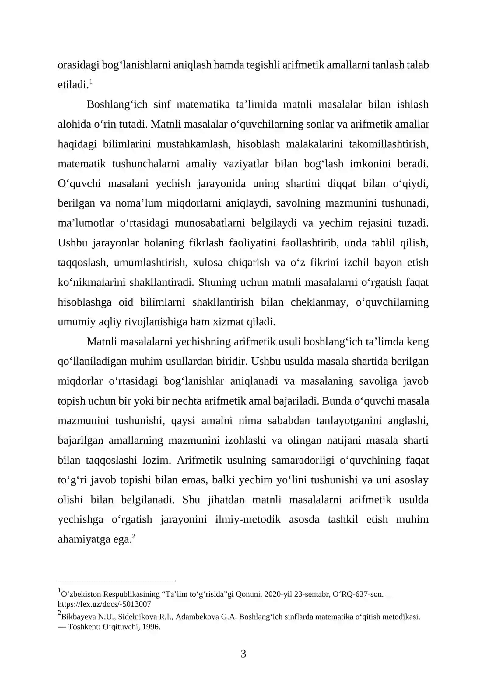 MATNLI MASALALAR YECHISHNING ARIFMETIK USULI VA UNING O‘QITISH METODIKASI 3