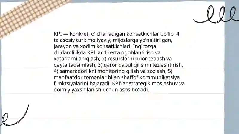 KPI tizimi biznesning inqirozlarga chidamliligini baholash va yaxshilash vositasi sifatida 3