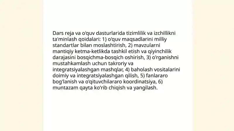 Ta'limning tizimlilik va izchillik prinsiplarini amalga oshirish qoidalarini 3
