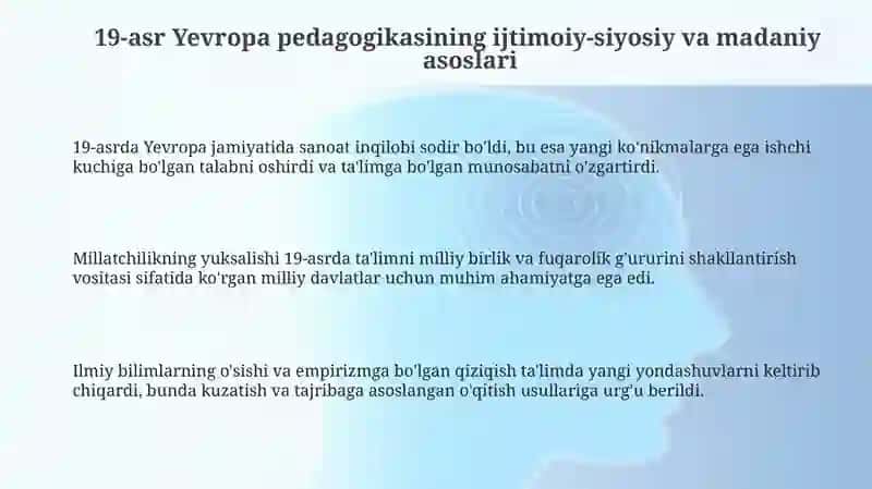 XIX asr yveropa pedsgokisaning rivojlanishi 3