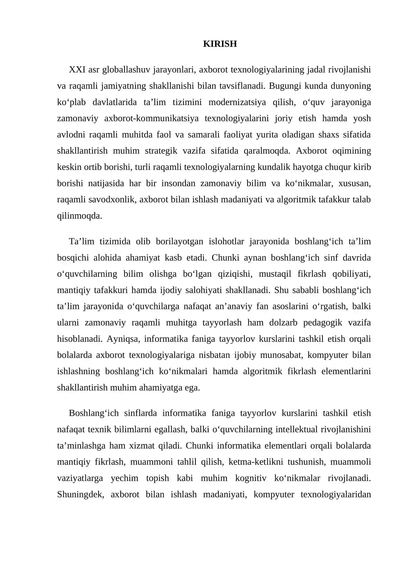 KURS ISHI :"Boshlang‘ich sinflarda informatika faniga tayyorlov kurslarining metodikasi" 3
