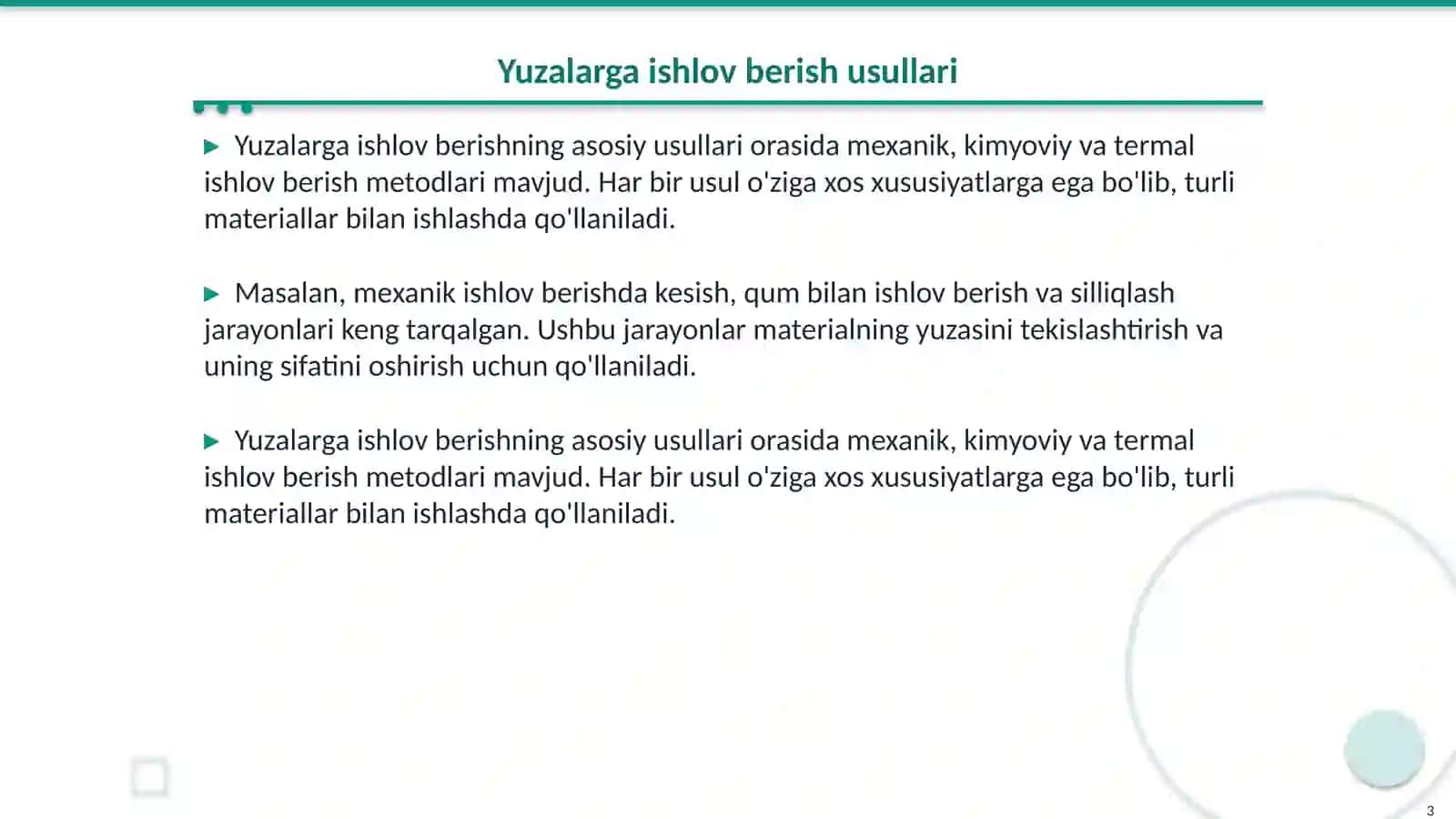Yuzalarga ishlov berish turlari 3