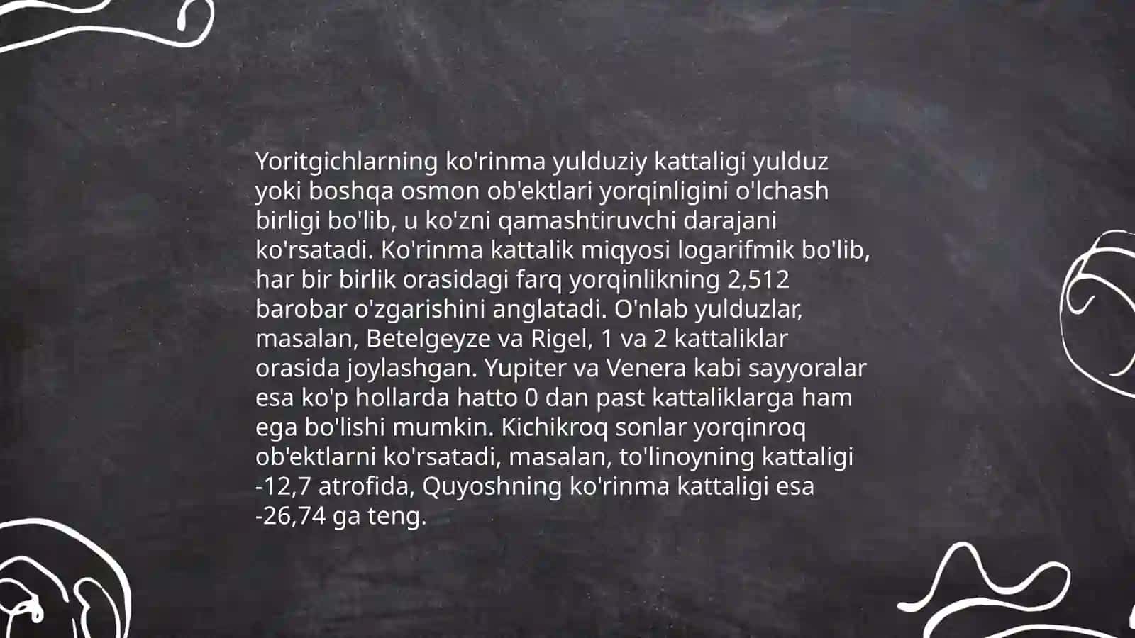 Yoritgichlarning ko'rinma yulduziy kattaligi va fotometrik ko'rsatkichlari 3