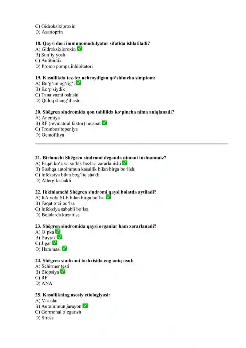 Shёgren sindromi bo‘yicha test savollari 3