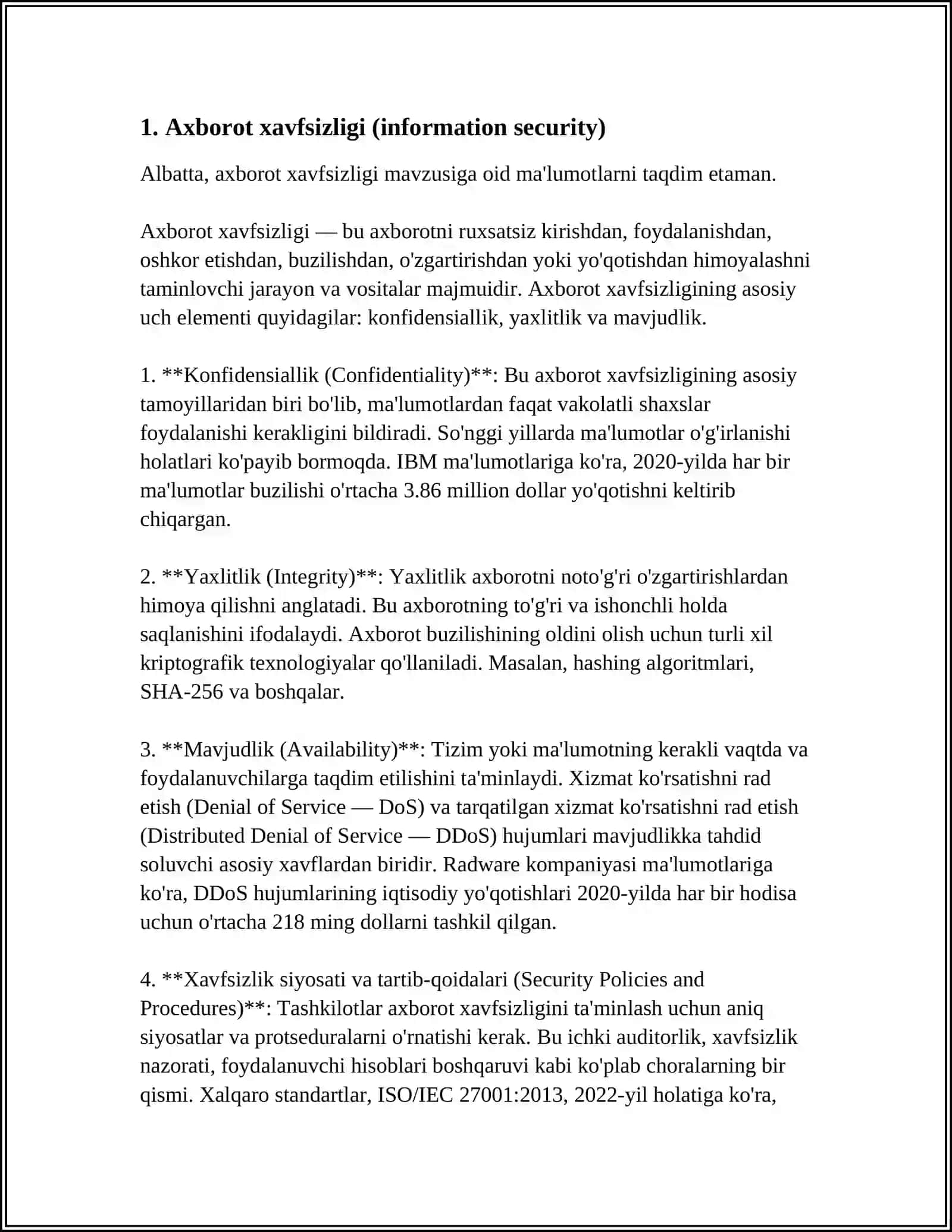 AXBOROT XAVFSIZLIGI (INFORMATION SECURITY) 3