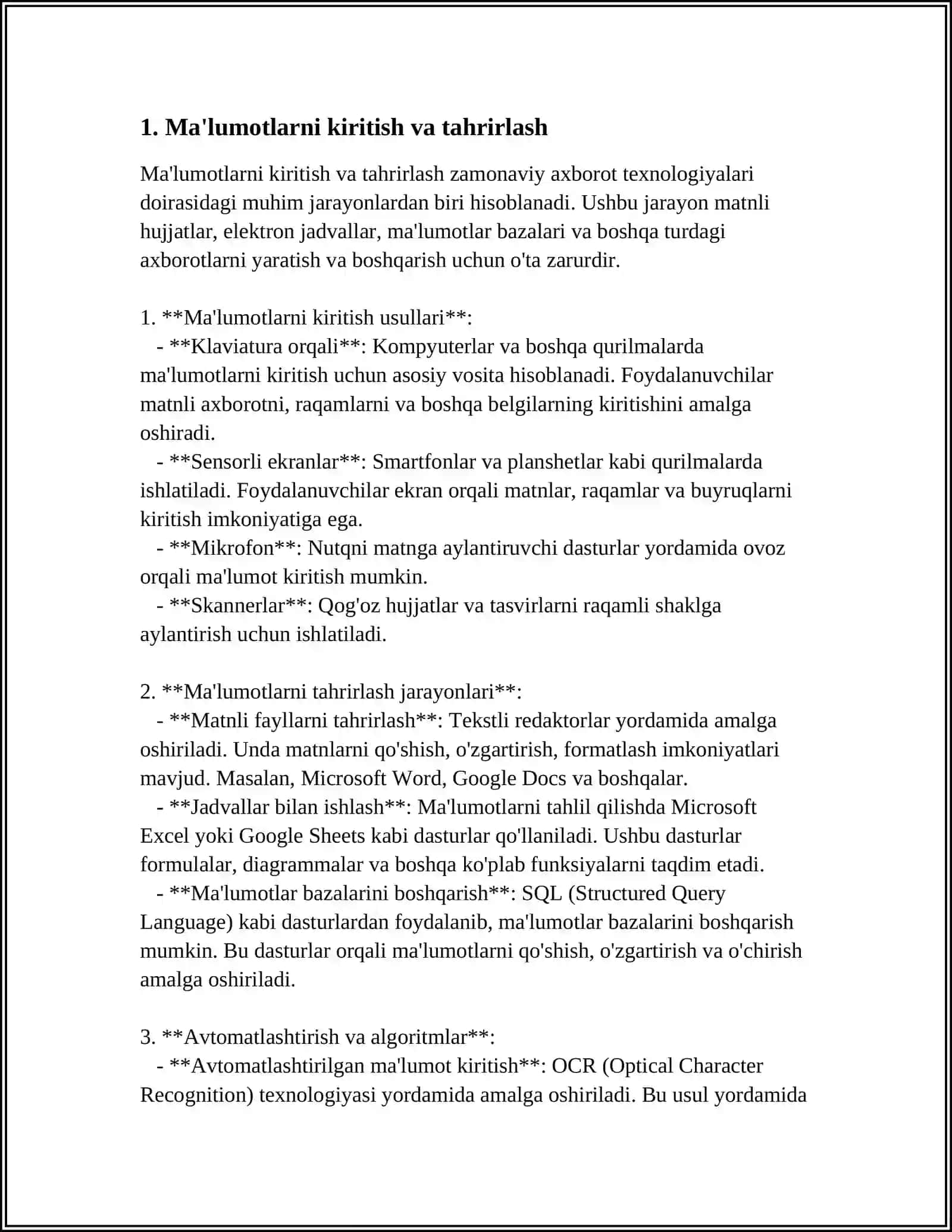 MS EXCEL DASTURI VA UNING IMKONIYATLARI 3