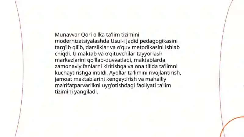 Jadid ma'rifarparvarlarning òlka ijtimoiy-ma'naviy hayotida tutgan òrni(Munavvar qori,Fitrat,Behbudiy,Avloniy va boshqalar) 3