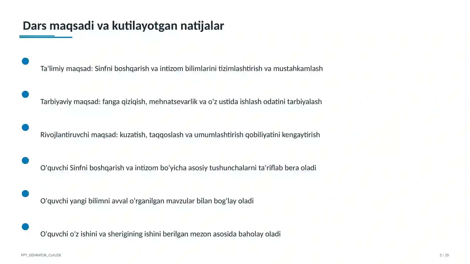 Sinfni boshqarish va intizom 3