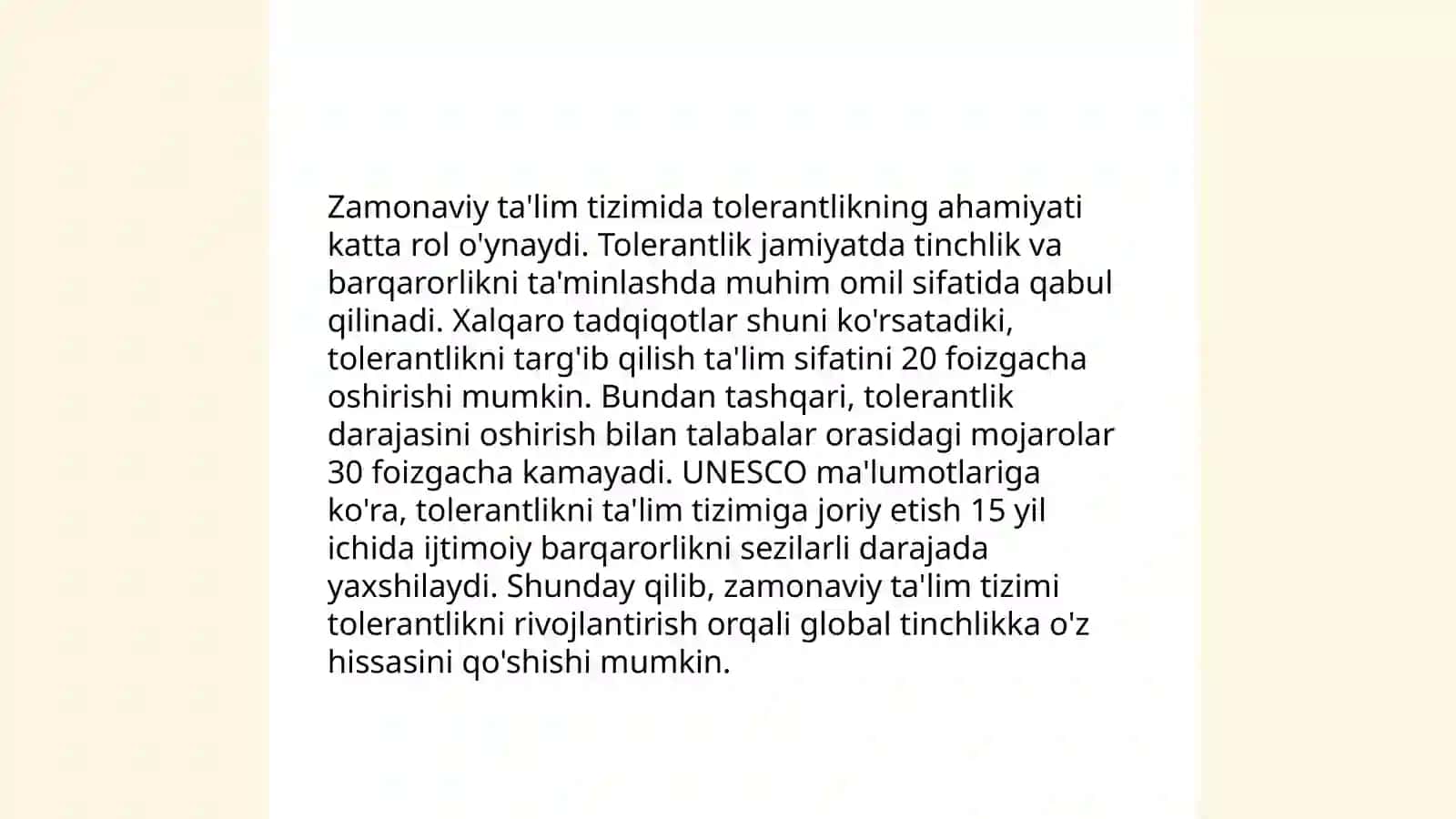 Zamonaviy ta’lim va bugungi kun yoshlar tarbiyasida tolerantlikning o’rni va roli 3