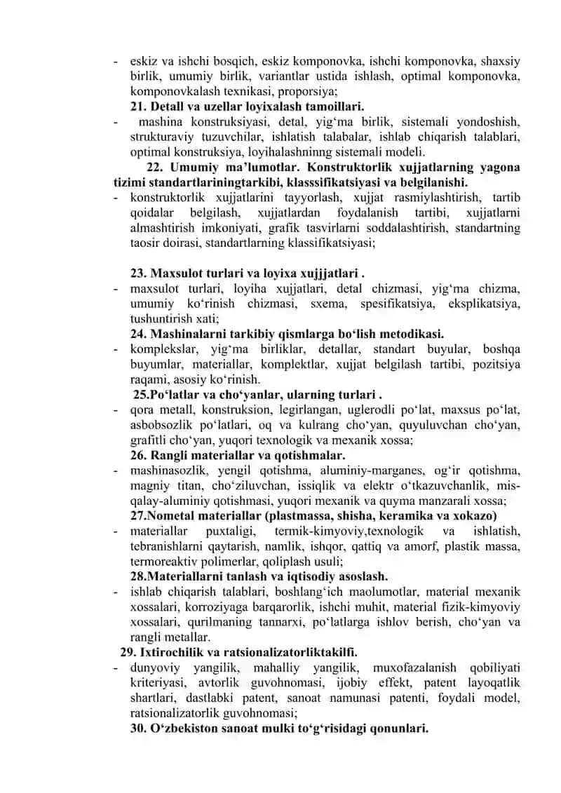 "MASHINALAR YARATISHNING TEXNIK ASOSLARI “ FANIDAN “TEXNOLOGIK MASHINALAR VA JIHOZLAR” TA’LIM YO‘NALISHI" 3