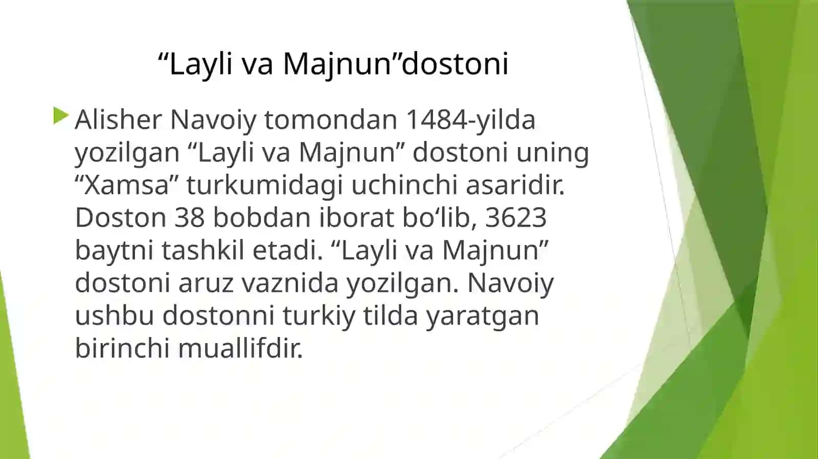 “Layli va Majnun’’ dostonining boblar bo‘yicha tahlili va tabdili 3