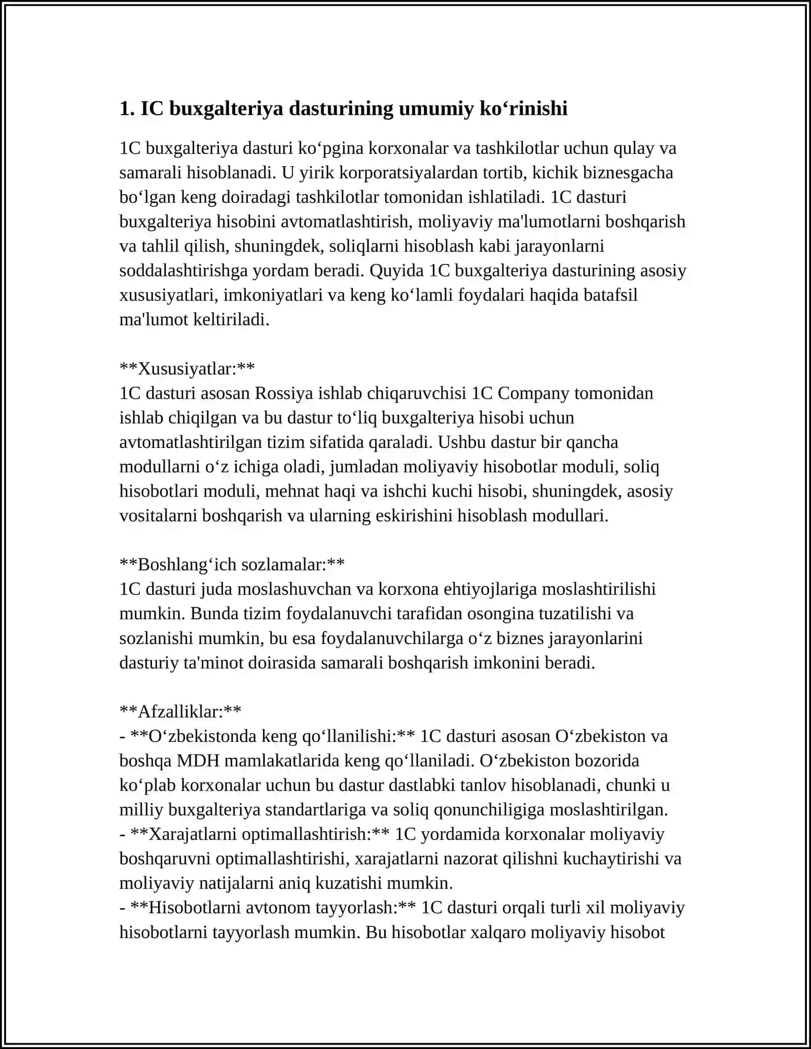 MUSTAQIL ISH Mavzu: IC BUXGALTERIYA DASTURINING ISHLASH TEXNOLOGIYASI 3