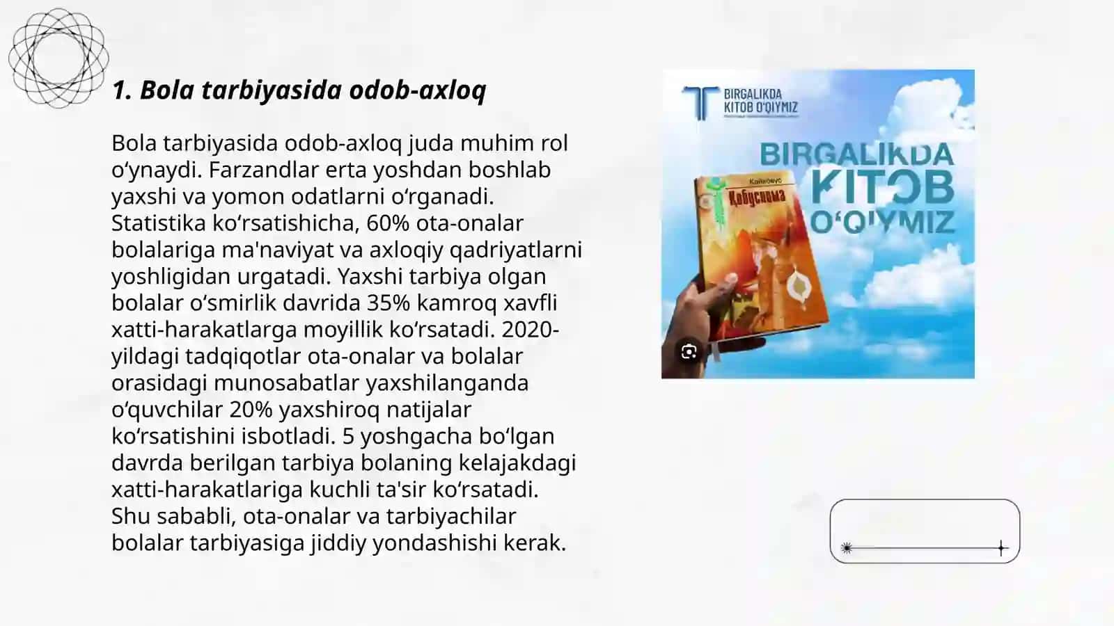 Kaykovusning "Qobusnoma" asarida bola tarbiyasi 3