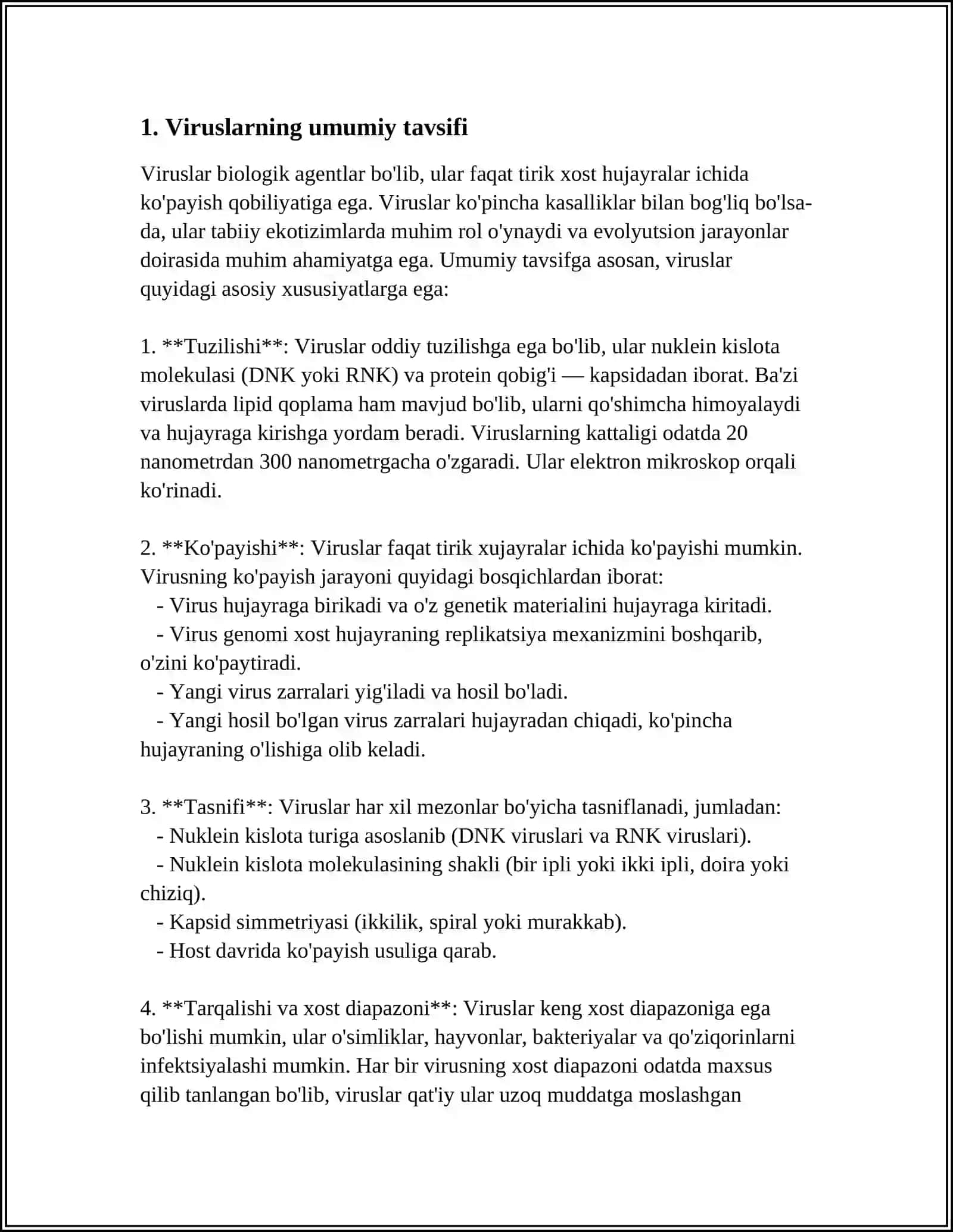 MUSTAQIL ISH Mavzu: VIRUSLAR KÒPAYISHI VA KLASSIFIKATSIYASI,TURLARI 3